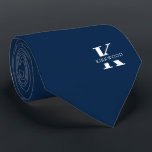 Ivy League Blue | Elegant Monogram Name |One-Sided Tie<br><div class="desc">An elegant one-sided necktie featuring a bold white monogram across a Ivy League Blue background. On top of this monogram sits your first or last name spelled out in all capitals. Over 40 unique colours are available in both one-sided and two-sided versions. You can browse them by clicking the collection...</div>