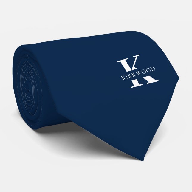 Ivy League Blue | Elegant Monogram+Name |Two-Sided Tie (Rolled)