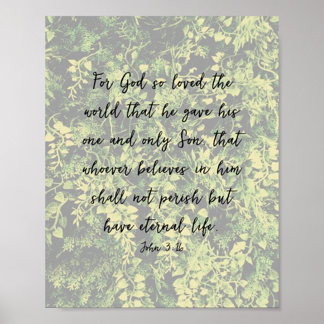 Ivy Leaves Greenery Pattern John 3:16 Bible Art Poster (Front)