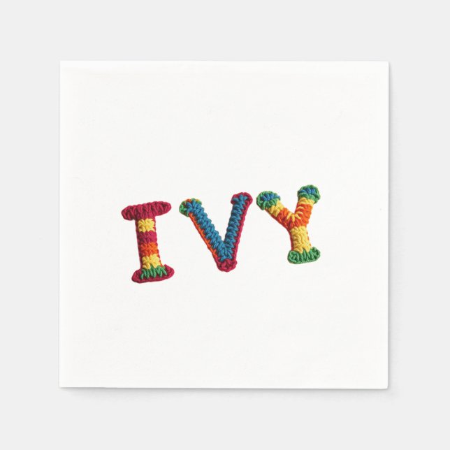 Ivy Name in Vibrant Crochet Pattern Napkin (Front)