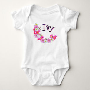 Ivy Name With Baby Meerkat Flower Garland, Bodysuit
