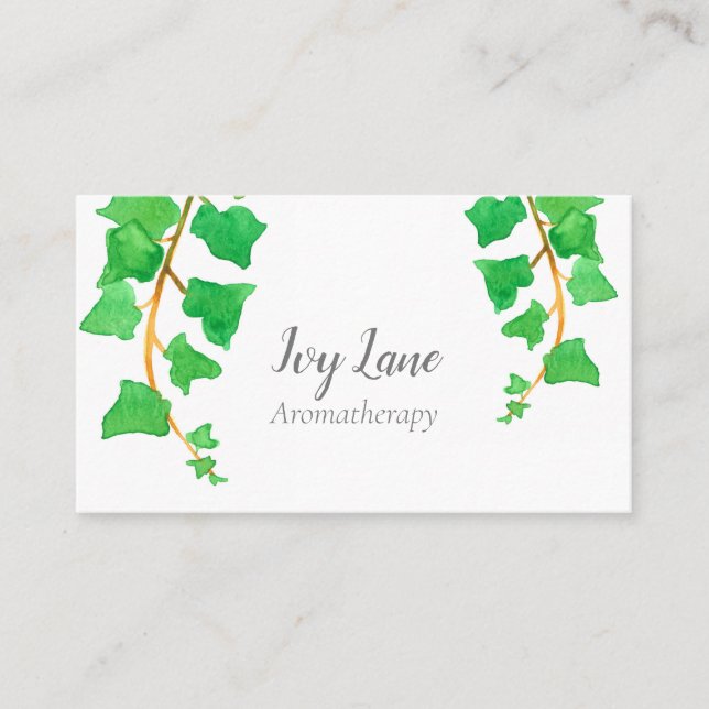 Ivy Plant Botanical Watercolor Green Business Card (Front)