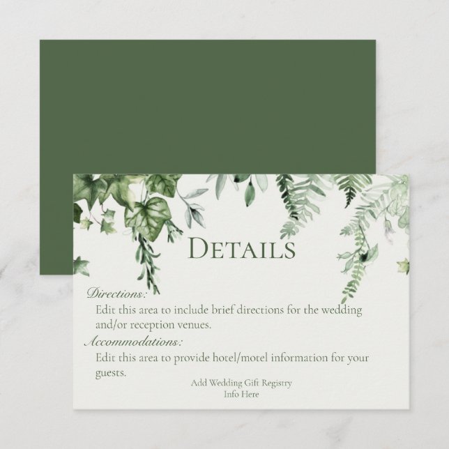 Ivy & Sage Wedding Details  Enclosure Card (Front/Back)