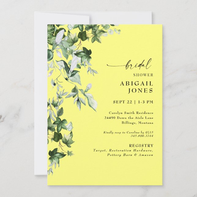 Ivy Spring Buttery Yellow Bridal Shower Invitation (Front)