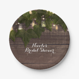 Ivy & String Lights Mason Jar Rustic Reception Paper Plate