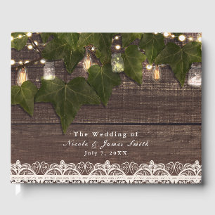 Ivy & String Lights Mason Jar Rustic Wedding Guest Book