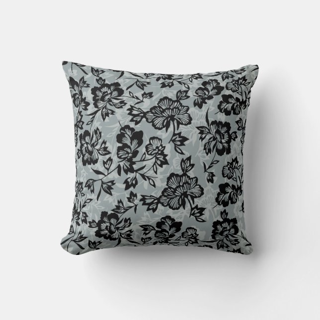 Iwalani Vintage Hawaiian Charcoal Floral Cushion (Front)