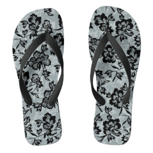 Iwalani Vintage Hawaiian Floral - Black Jandals