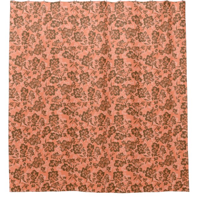 Iwalani Vintage Hawaiian Papaya Floral Shower Curtain (Front)