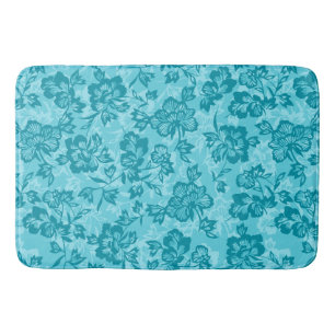 Iwalani Vintage Hawaiian Teal Floral Bath Mat