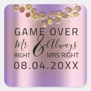 ìWedding Mr Right Mrs Right Game Over Wreath  Square Sticker