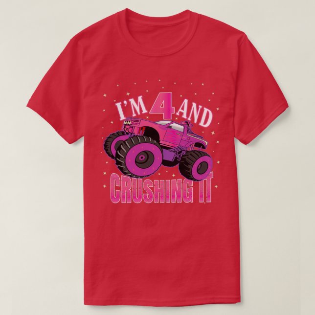 Ix27m 4 And Crushing It 4th Birthday Girls Monster T-Shirt (Design Front)