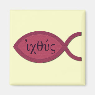 IXOYE Christian Fish Symbol - Red Parchment Magnet