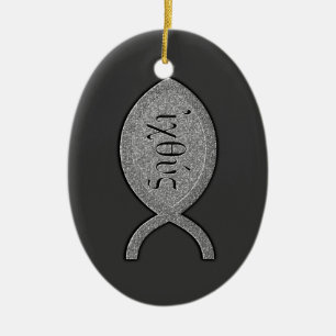 IXOYE Christian Fish Symbol - Stone Effect Ceramic Tree Decoration