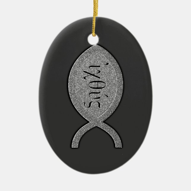 IXOYE Christian Fish Symbol - Stone Effect Ceramic Tree Decoration (Front)