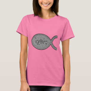 IXOYE Christian Fish Symbol - Stone Effect T-Shirt