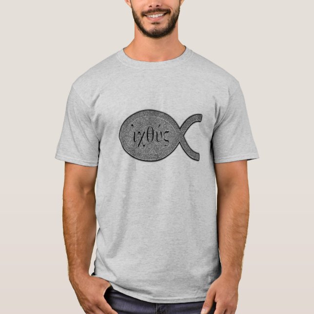 IXOYE Christian Fish Symbol - Stone Effect T-Shirt (Front)