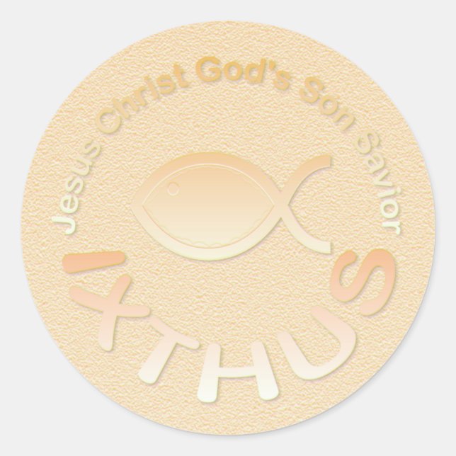 IXTHUS Christian Fish Symbol - GOLD Classic Round Sticker (Front)