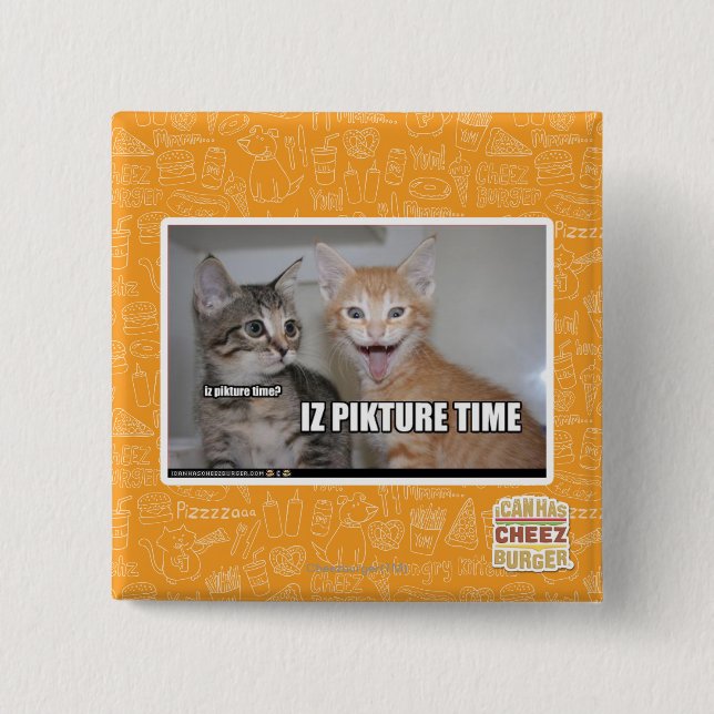 iz pikture time 15 cm square badge (Front)