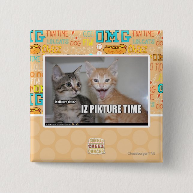 iz pikture time 15 cm square badge (Front)