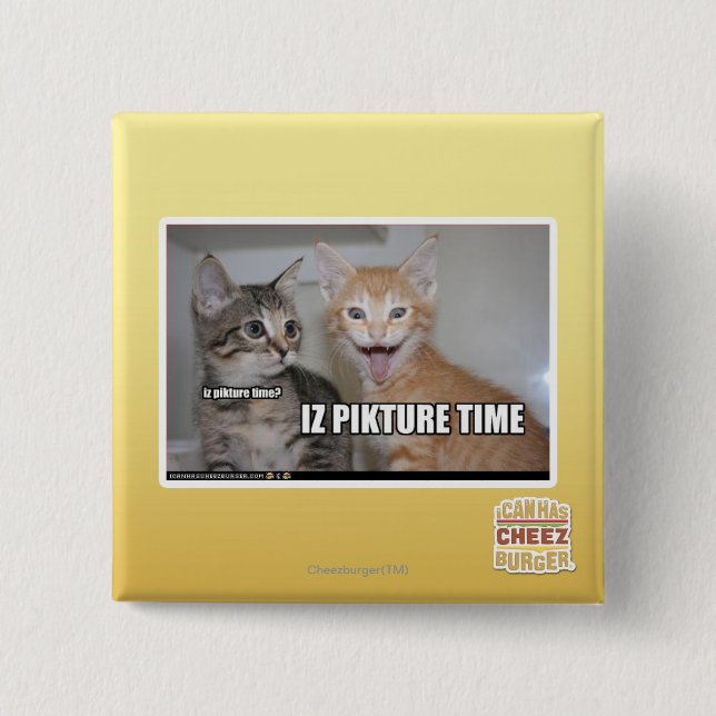 iz pikture time 15 cm square badge (Front)