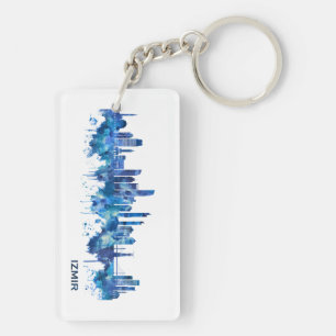 Izmir Turkey Skyline Blue Key Ring