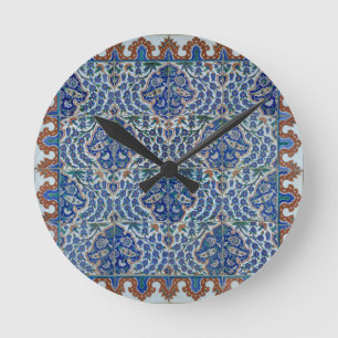 Iznik Floral Ethnic Tribal Turkish Mosaic Pottery Round Clock