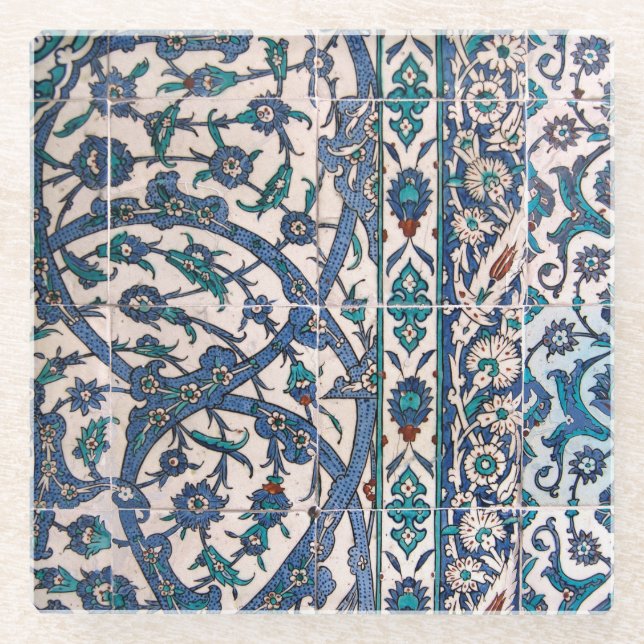 Iznik Tiles Intertwined Glass Coaster (Front)