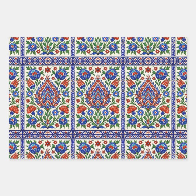 Iznik - Turkish Ottoman pattern with flowers tulip Wrapping Paper Sheet (Front)