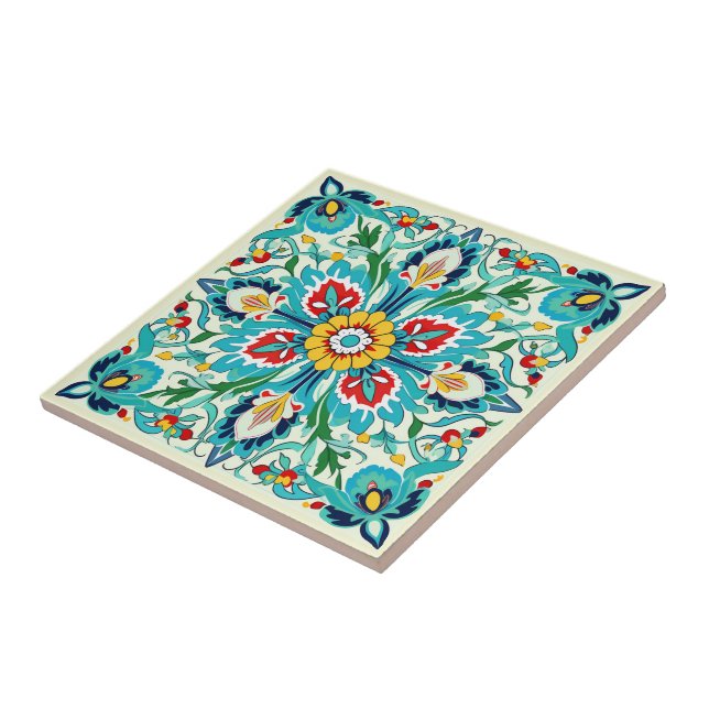Iznik Turquoise Blossom Radiance Tile (Side)