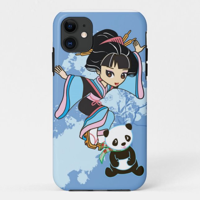 Izumi the Cartoon Kawaii Geisha Chibi Girl & Panda Case-Mate iPhone Case (Back)