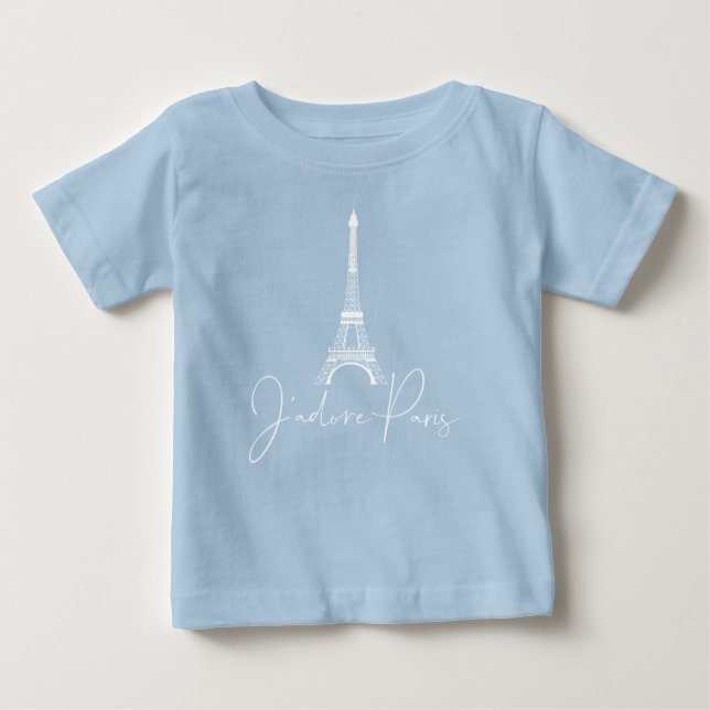 J' adore Paris Eiffel Tower Cute Blue Baby T-Shirt (Front)