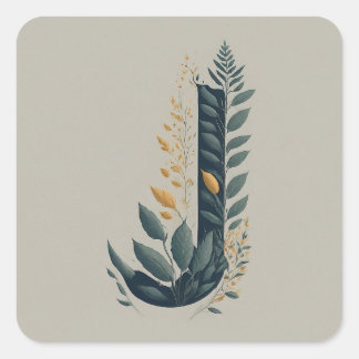 J Botanical Monogram Square Sticker