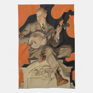 J.C. Leyendecker Banjo Player 1920 Art Deco Art Tea Towel