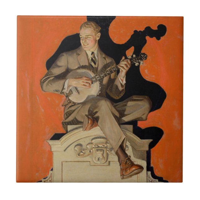 J.C. Leyendecker Banjo Player 1920 Art Deco Art Tile (Front)