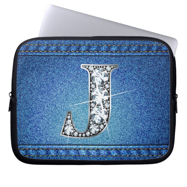 J Faux "Diamond" Denim Stitching Electronics Bag (Front)