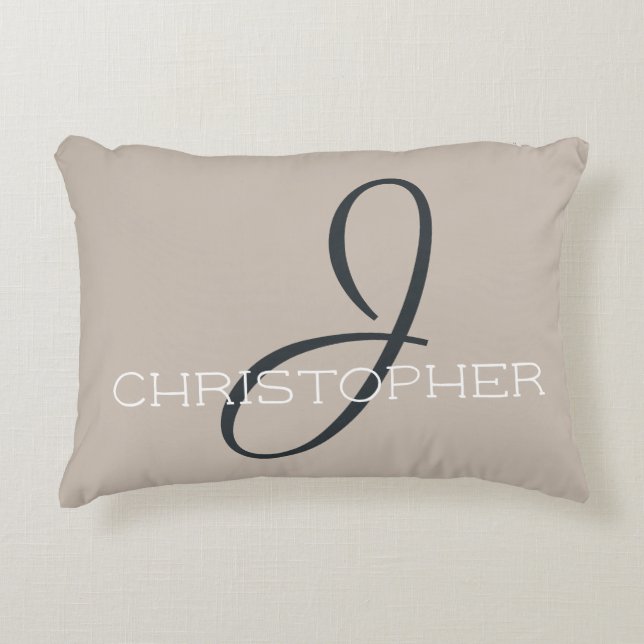 J Initial Personalised Name Neutral Taupe Tan Decorative Cushion (Front)