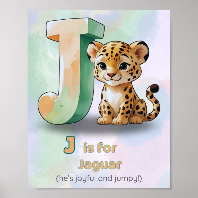 J is for Jaguar – Jungle Animal Alphabet Print for (Front)