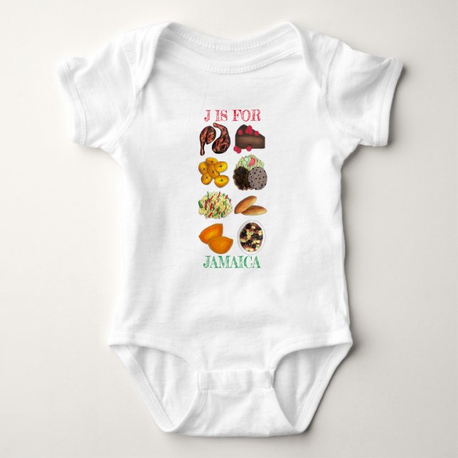 J is for JAMAICA Jamaican Foods Island Cuisine Baby Bodysuit (Front)
