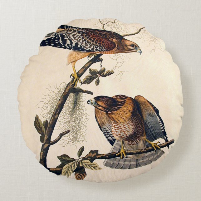 J.J. Audubon (Red Shouldered Hawk) (1829) Round Cushion (Front)