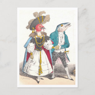 J.J. Grandville Illustration of Bird and Fish Postcard
