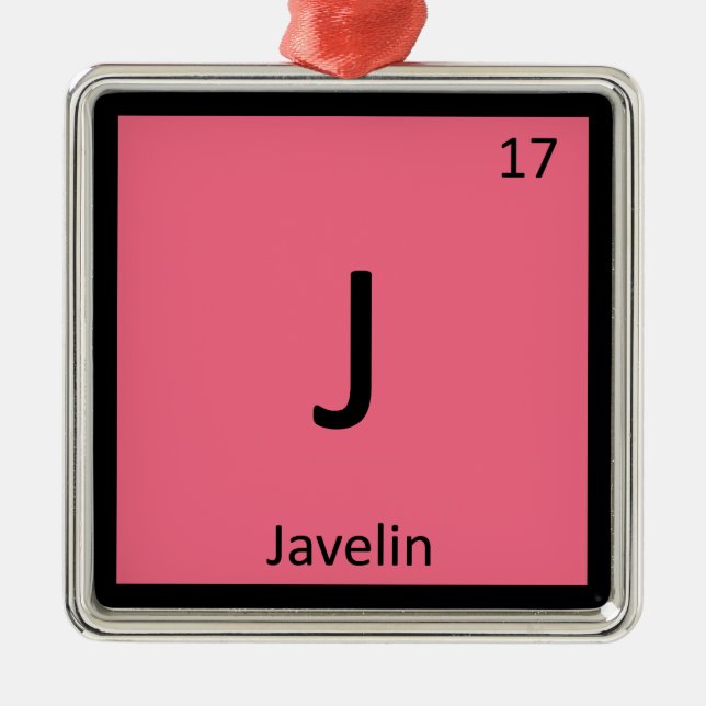 J - Javelin Track and Field Chemistry Symbol Metal Tree Decoration (Front)