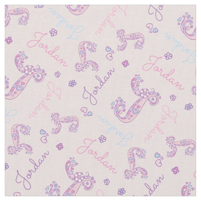 J monogram and personalised name Jorden fabric (Close Up)