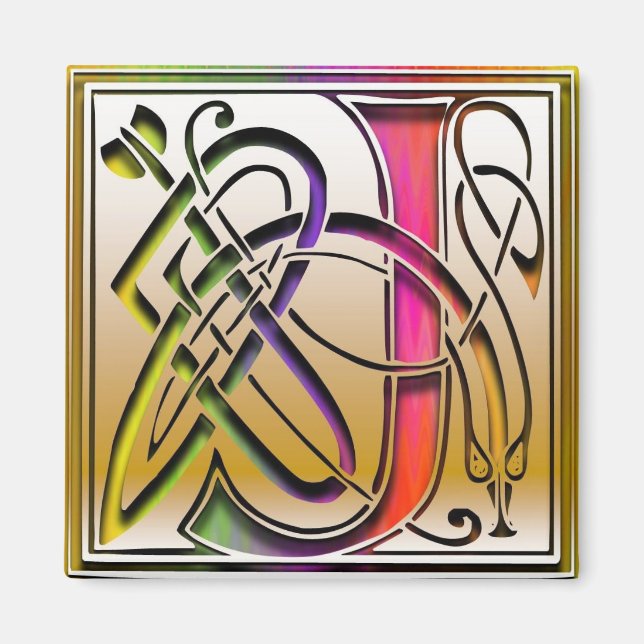 J Monogram "Celtic Rainbow" Square Magnet (Front)