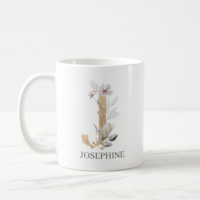 J Monogram Floral Personalised Coffee Mug (Left)