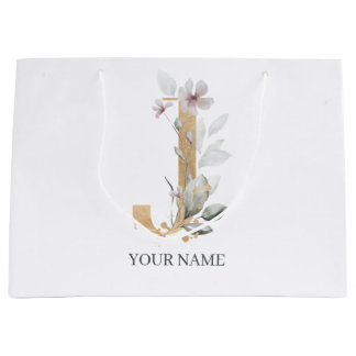 J Monogram Floral Personalised Large Gift Bag