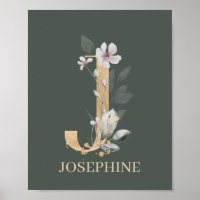 J Monogram Floral Personalised Poster