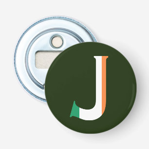 J Monogram overlaid on Irish Flag bocnt Bottle Opener