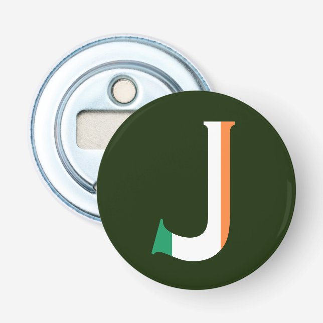 J Monogram overlaid on Irish Flag bocnt Bottle Opener (Front)