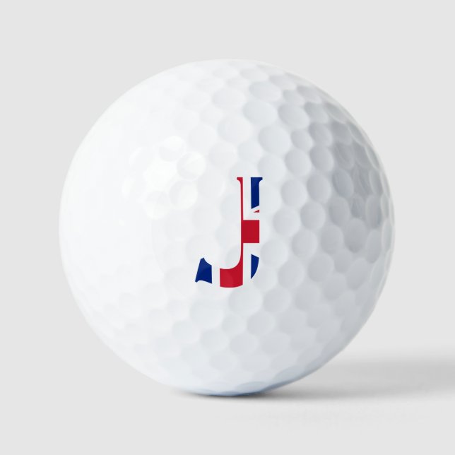 J Monogram overlaid on Union Jack Flag va gbcnt Golf Balls (Front)